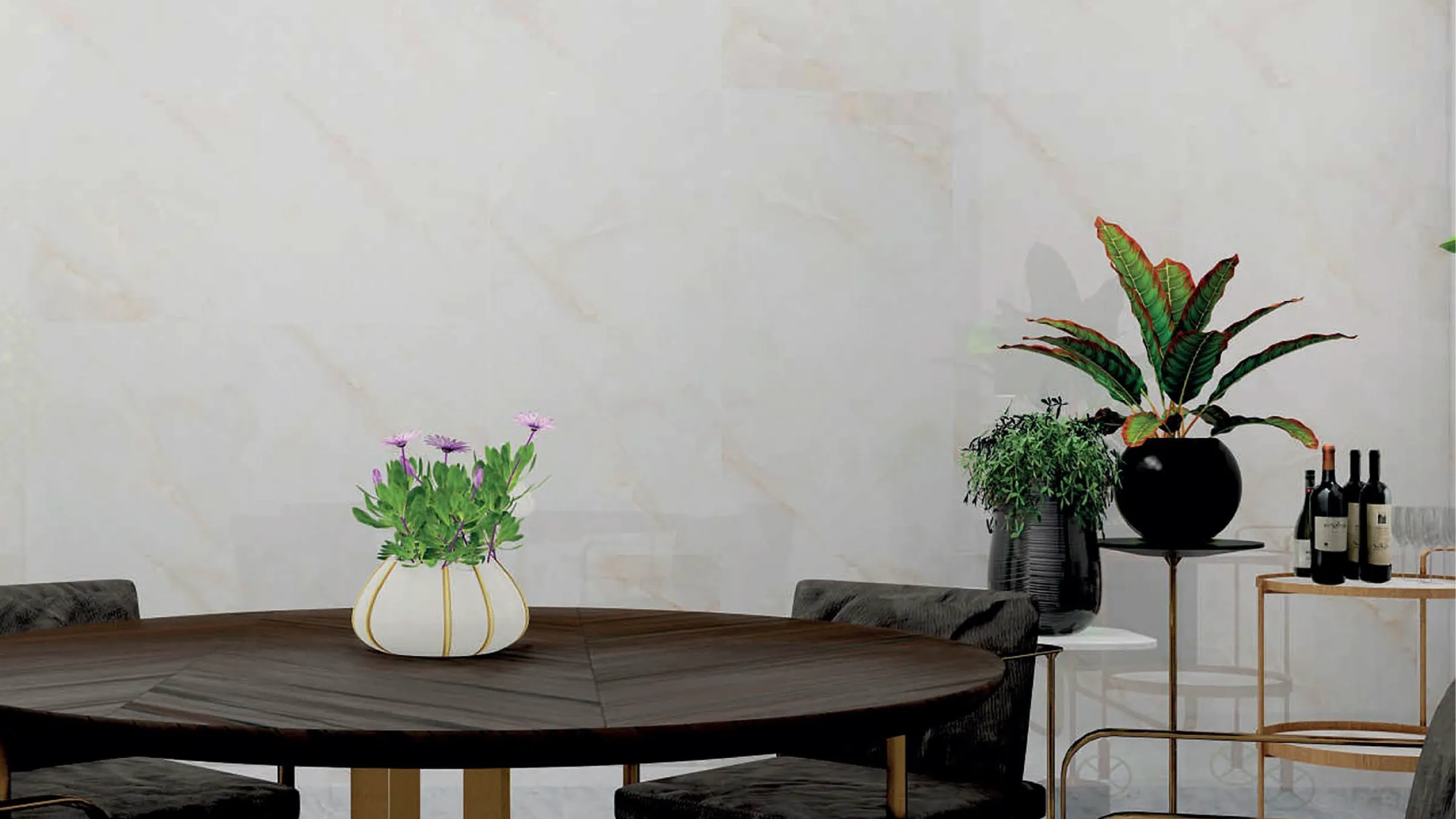 Comedor con muro de onix y mobiliario en bronce — exploración del catálogo AKABA