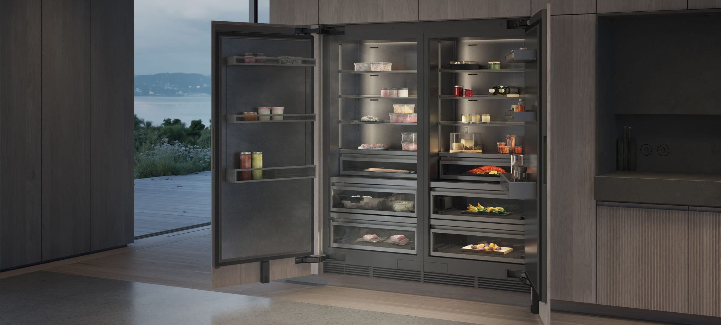 Refrigerador y congelador integrables abiertos