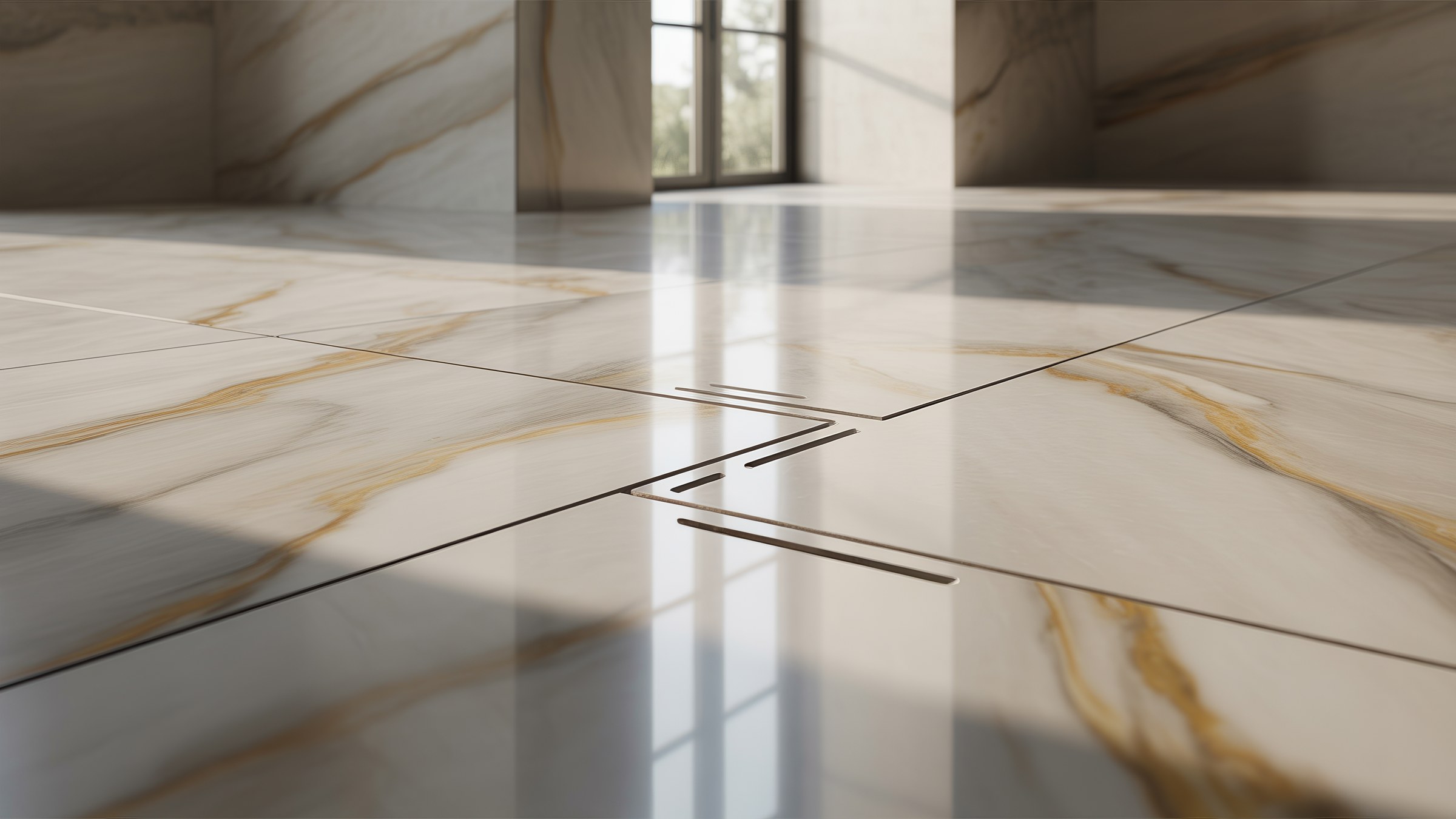 El gran formato — detalle editorial del porcelánico arquitectónico